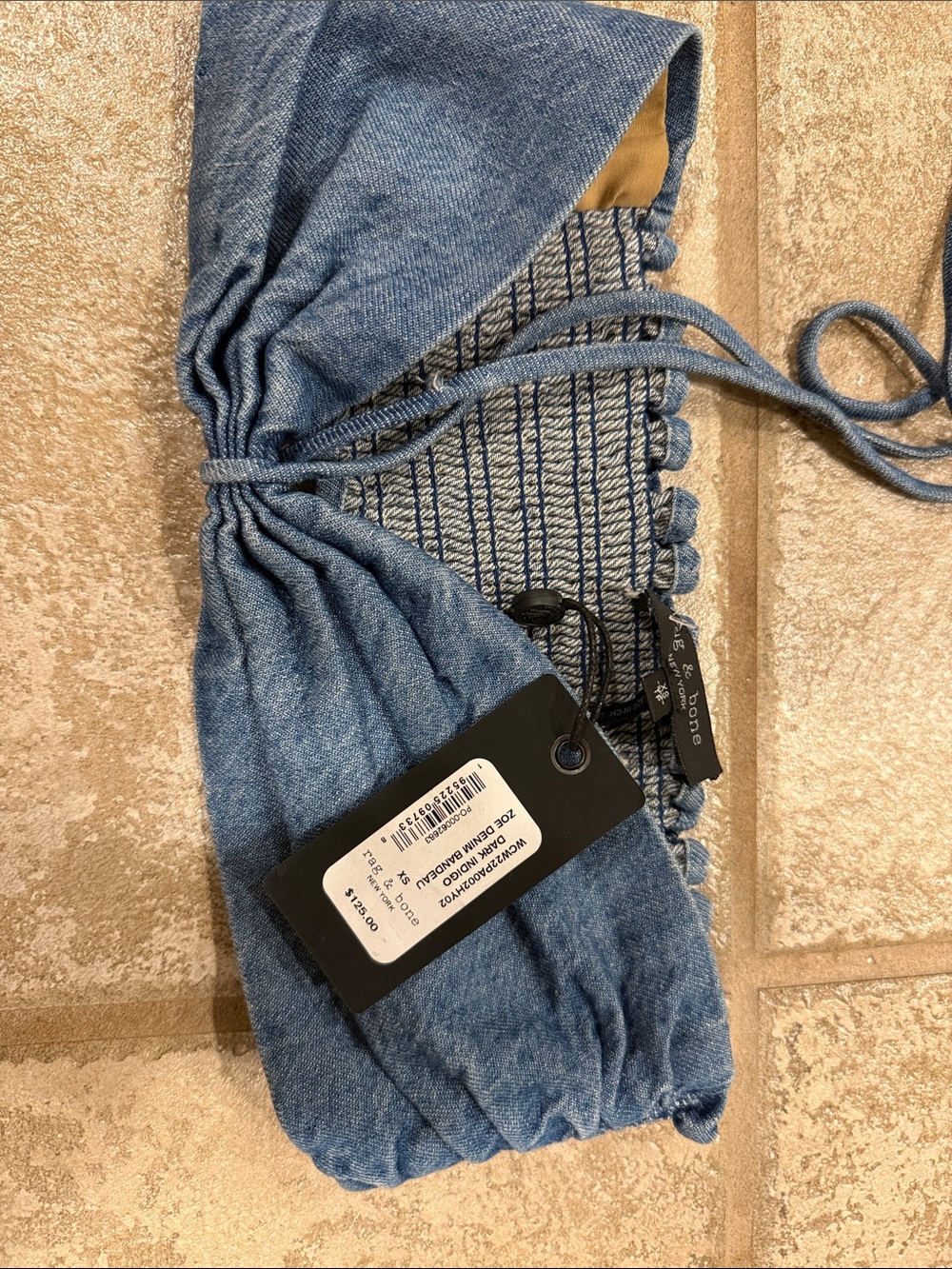 rag & bone Denim Blue Bandeau Crop Top with Halter Tie